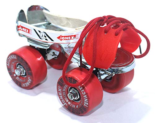 Jonex Unisex Tenacity Adjustable Quad Roller Skates for Junior Kids (3-6 Years), Indoor Outdoor Wheels, Metal Body, 55 mm Wheels, Color - Red
