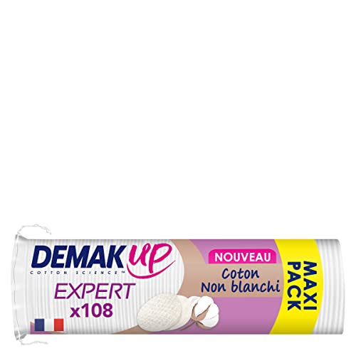 Demak'Up Expert Disques Cotons à Démaquiller - Visage et Yeux - 100% Fibres de Coton Naturelles - 108 Cotons Cover