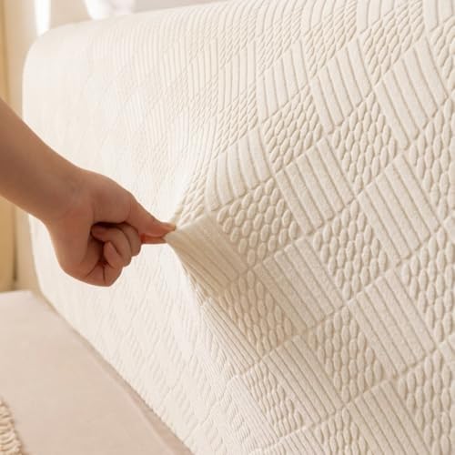 Image of HOMETHREADS Stretchable Lycra /Velvet Headboard Cover | Soft, Dust-Proof & Wrinkle-Resistant Bed Back Protector | Fits Leather, Wooden & Fabric Bedsides | for 2ft to 3.3ft Beds(Cream, 85x65cm)