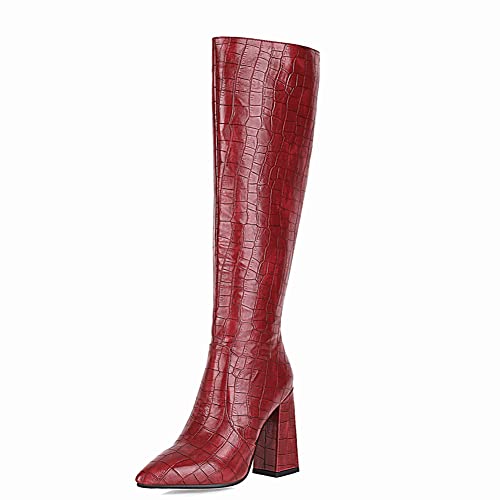 MRKEWUNEY Women Elegant Dress Boots Knee High Zipper Slim High Boots