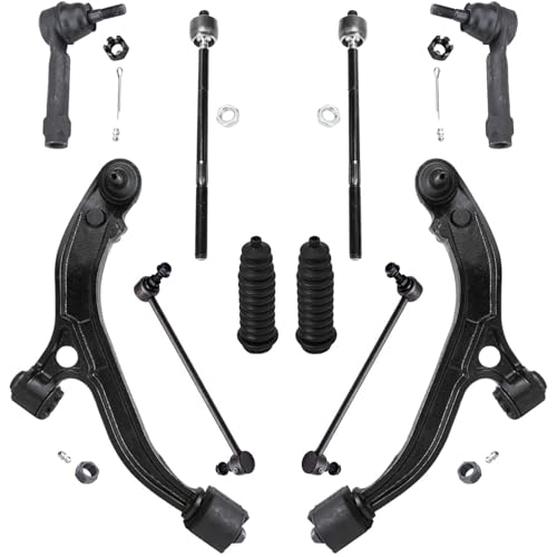 Image of Detroit Axle - Front End 10pc Suspension Kit for 2001-2004 Dodge Grand Caravan Chrysler Town & Country 2001-2003 Voyager, 2 Lower Control Arms w /Ball Joint 4 Tie Rods 2 Sway Bars 2 Boots Replacement