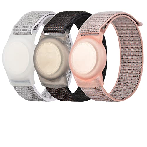 3 Pack Wristband For Airtag Kids, Nylon Bracelet For Apple Air Tag Anti Lost Gps Tracker Holder With Protective Case Strap For Children, Adjustable Watch Band For Toddlers Girls Boys Elders #TOP16