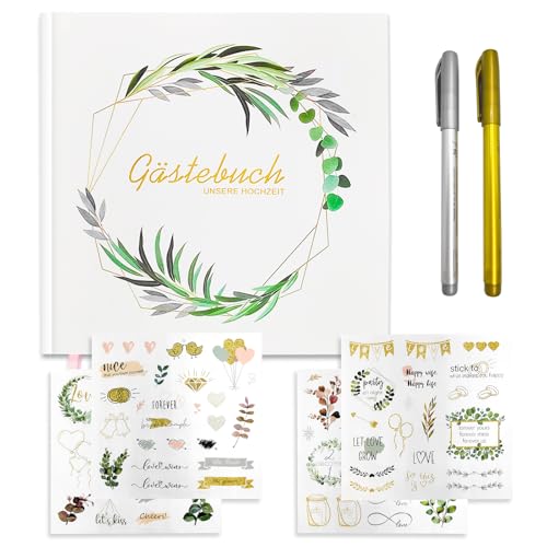 LFBEST Libro de visitas para bodas, libro de visitas de cumpleaños, 100 páginas, álbum de fotos de boda con 4 pegatinas, libro de visitas y 2 lápices metálicos, decoración de boda, libro de visitas de