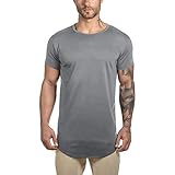 Mens Longline Gym Muscle Bodybuilding Tshirts Hipster Reflective Line Scallop Crewneck Tees Shirts Tops (S, Gray 389)
