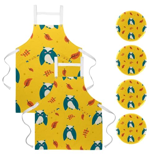 Lot de 2 tabliers de cuisine hibou avec 4 broches pour serveur et bar