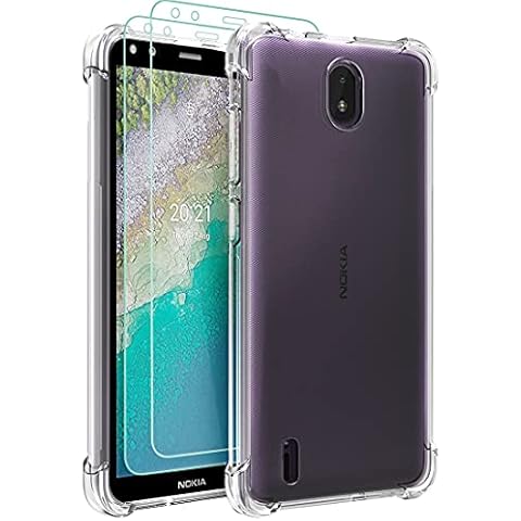 Osophter for NOKIA C01 plus Case with 2pcs Screen Protector Flower Floral for Girls Women Shock-Absorption Flexible TPU Rubber Phone Cover for NOKIA C01 plus (YH-clear) Cover