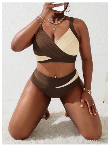 Bikini drapé grande taille maillot de bain taille haute effet ventre plat - 5