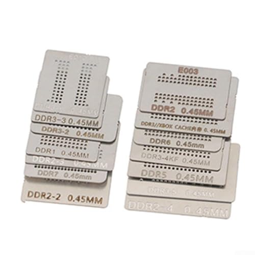 Juego de plantillas de memoria de acero inoxidable para reballing DDR RAM, 12/14/20 piezas con soporte de calefacción directa compatible con DDR1 a DDR7, DDR4-BGA78/96, DDR5-BGA8/102, NAND-BGA132/152