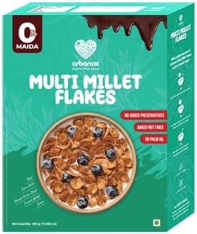 Arbanox Multi Millet Flakes | Healthy Breakfast Cereal | Zero Maida | Made with Millets and Pulses | Sweetened with Jaggery & Dates Syrup | High in Fiber & Protein | 300g Pack
