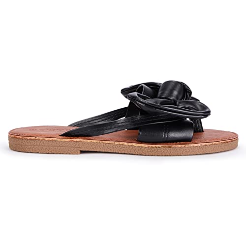 Image of FISACE Womens Bow Flat Sandals Flip Flops Slide Sandals Summer Beach Shoes