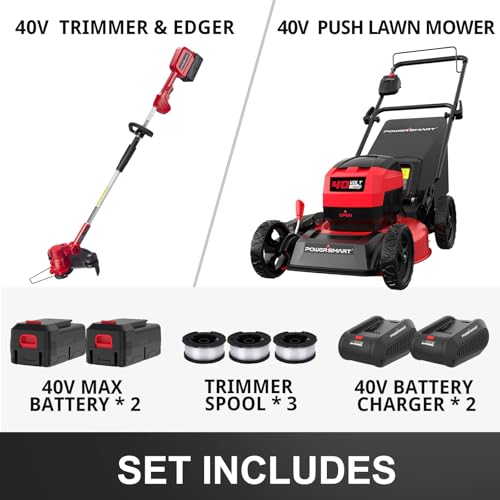 Image of PowerSmart 40V 17 inch Cordless Lawn Mower + 13 inch String Trimmer & Edger