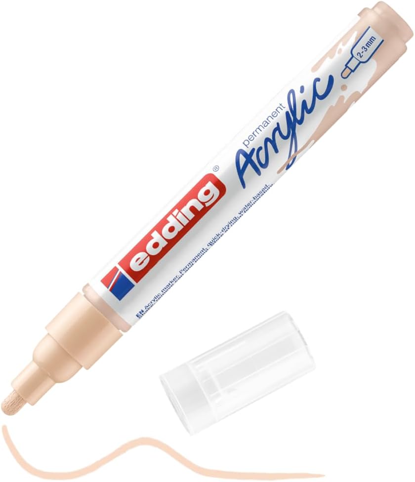 edding 5100 acrylic marker medium - beige - 1 waterproof acrylic paint marker - round nib 2-3mm - acrylic paint pen for drawing on canvas, art paper and wood - acrylic markers for pebbles