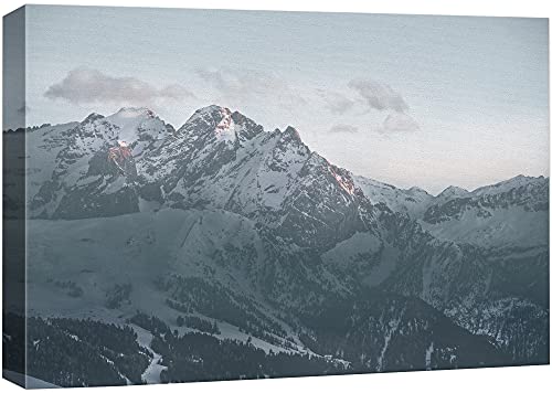 wall26 Canvas Print Wall Art Vintage Washed Out Snowy Mountain Range Nature Wilderness Photography Realism Rustic Scenic Relax/Calm Duotone for Living Room, Bedroom, Office - 32"x48"