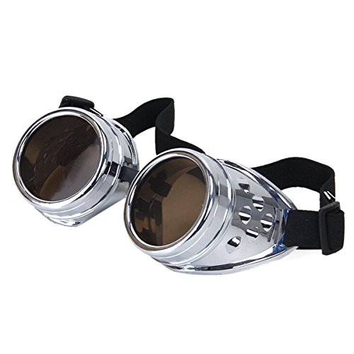 Ultra Silver with Brown Lenses Steampunk Goggles Mens Womens Cyber Gasses Victorian Punk Welding Cosplay Goggles Goth Rustic Rivet Round Eyewear Flying Goggles Fancy Dress Pilot Goggles - Image 4