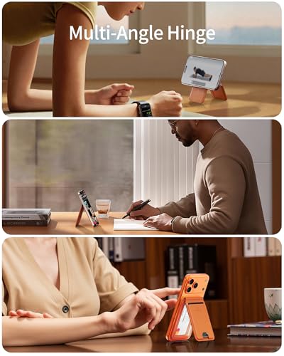 Image of iWALK Stronger Magnetic Wallet, Upgraded for MagSafe Wallet, RFID Blocking, 5 Card Holder with Adjustable Stand, Slim Leather Phone Wallets for iPhone 17 /16 /15 /14 /13 /12 Series, iPhone Wallets Orange