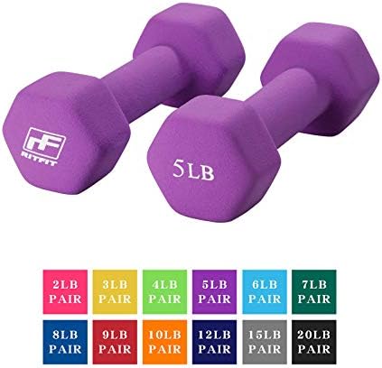 RitFit Set of 2 Neoprene Coated Dumbbells with Non-Slip Grip, 2 lb-20 lb Color Coded Hex Shaped Hand Weights Pair for Home Gym Strength Training Workout