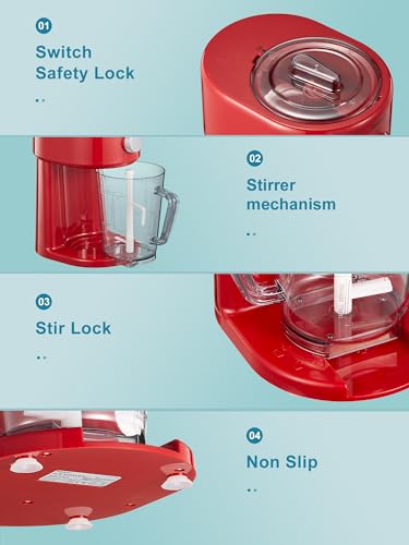 Shaved Ice Machine, Electric Ice Shaver and Snow Cone Machine with Large Capacity Storage, Portable Ice Crusher Ice Thickness Can be Adjusted (Red) - Image 6