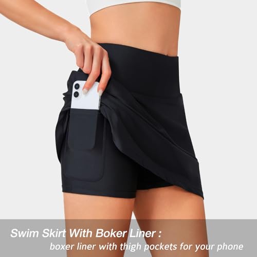 ANIVIVO Women's 17" Swim Skirt High Waisted Bathing Suit Skirt Tummy Control Swimsuit Bottoms for Women with Zipper Pocket3