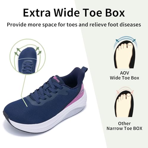 Image of Wide Toe Box Shoes Women Arch Support Walking Shoes for Plantar Fasciitis Wide Width Orthotic Tennis Sneakers