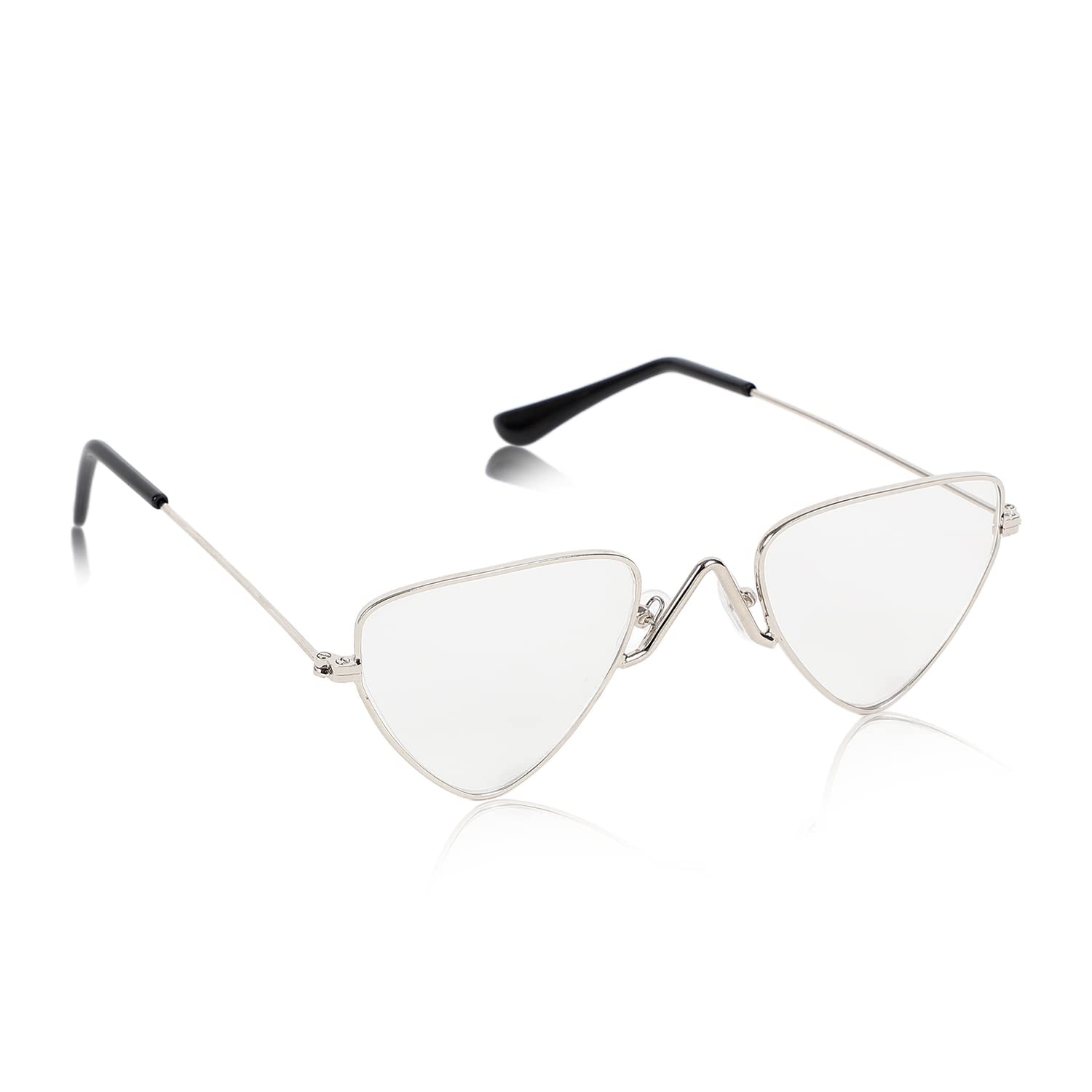 AlchikoUnisex Full Rim Cateye Polarized Sunglass For Women/Men with UV Protection, Silver Frame, Transparent Shade Lens (Pack of 1)