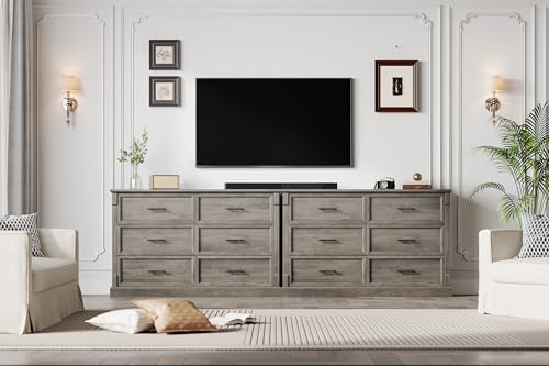 GarveeHome Farmhouse 6 Drawers Dresser, 47" Long Wood Closet Dressers Organizer, Rustic Chest of Drawers for Bedroom Living Room Hallway Entryway, Wash Grey