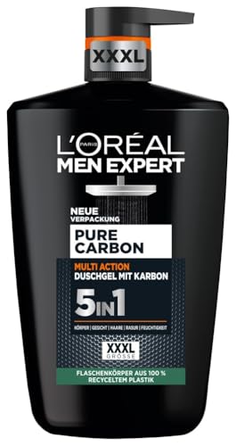 L\'Oréal Men Expert XXXL 5in1 Duschgel und Shampoo für Männer, Duschbad zur Reinigung von Körper, Haar und Gesicht, Herren Körperpflege für langanhaltende Frische mit Karbon, Pure Carbon, 1 x 1000 ml L\'Oréal Men Expert XXXL 5in1 Duschgel und Shampoo für Männer, Duschbad zur Reinigung von Körper, Haar und Gesicht, Herren Körperpflege für langanhaltende Frische mit Karbon, Pure Carbon, 1 x 1000 ml