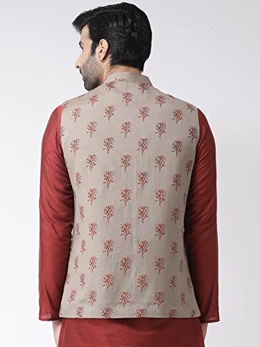 Image of Kisah Men's Silk Blend Printed Nehru Jacket Regular Fit | Designer Ethnic Layering | Wedding & Occasion Wear