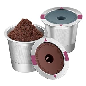Reusable K Cups, 2 Pack Food Grade Silicone Lid Stainless Steel Reusable Coffee Pods, Metal Coffee Filters Universal Refillable Single K Cup for K 1.0 Coffee Machines