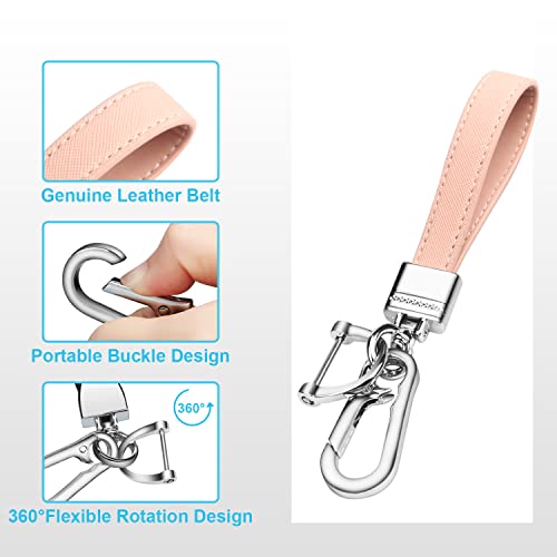 QBUC Genuine Leather Car Keychain,Universal Heavy Duty Metal Key Chain Accessories,Car Fob Key Keychain Holder with 360 Degree Rotatable Snap Swivel and Anti-Lost D-Ring for Men Womenï¼Pinkï¼ - Image 4