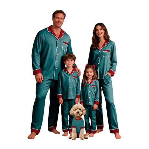 Generico Conjunto de pijama de Navidad para familia, cuello redondo, pijamas navideños a juego, par a juego, dos piezas, pijama para papá, mamá, niños, cómodo, ropa de noche de manga larga, Año Nuevo