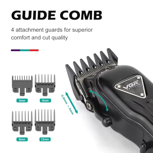 Image of VGR V-051 Professional Hair Clipper, Salon Trimmer for men, Digital Display, Ceramic & Powder Metallurgic Blades, 2500mAh Lithium Battery, 300 minutes Runtime, 4 Guide Combs (Black) 2 Year Warranty