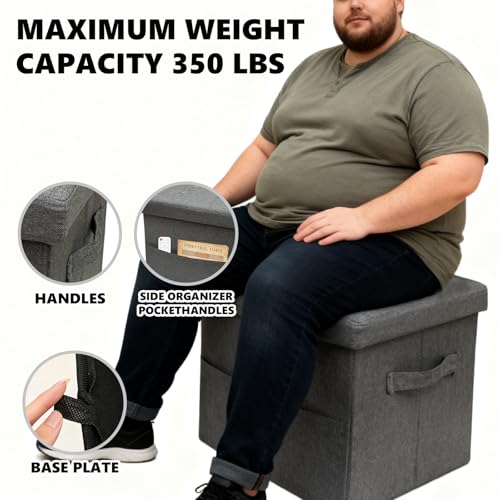 Image of ALASDO Storage Ottoman Footrest Stool Small Ottoman with Storage Foldable Ottomans Foot Rest Footstool Bench for Living Room 17x13x13inches Grey