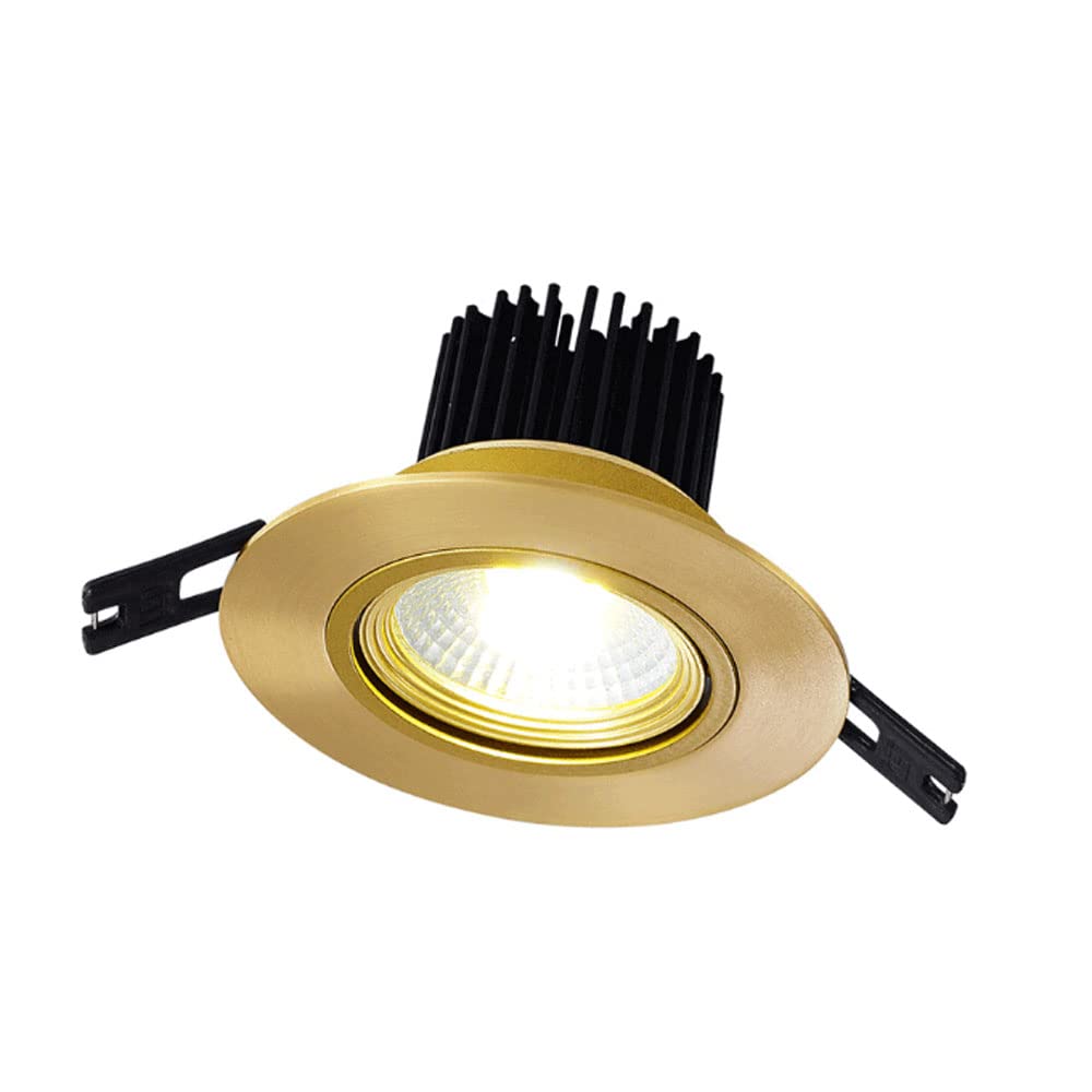 TCHAUSGZUS Golden Brass LED Recessed Lights - 3W, 5W, 7W, 9W Ceiling Cob Spotlight 3CCT Selectable (3000K/4000K/6000K) for Living Room and Corridor(3w,Neutral Light)