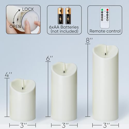 Image of Homemory Flameless Candles with Timer and Remote Control, Battery Operated LED Candles, Realistic Fake Plastic Candles for Wedding, Festival, Home Decor, Waterproof Outdoor, D3 inchH4 inch6 inch8 inch