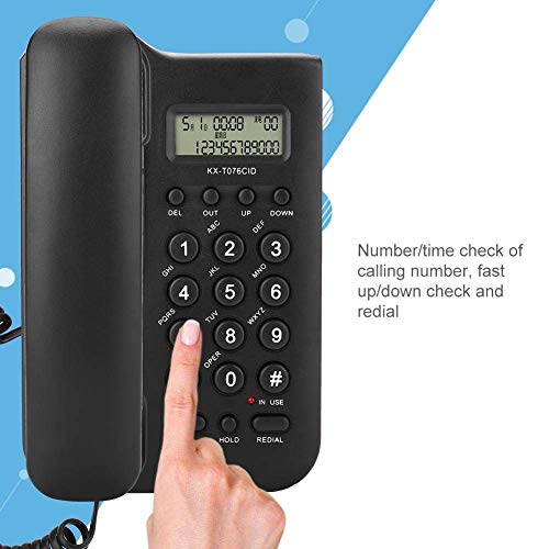 Yunir Telefono Fisso cablato, Telefono Fisso e Telefono con Filo a Parete, Doppio FSK/DTMF, per casa, Hotel, Ufficio(Nero)