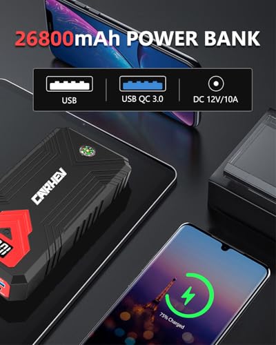 CARHEV Jump Starter Power Pack, Car Battery Booster Jump Starter(up to 8.0L Gas and 8.0L Diesel Engine), 12V Portable Car starter power pack with LED Flashlight and USB QC 3.0 - Image 5