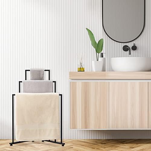 BEJOY Towel Holder Freestanding Field 3-Layer Metal Towel Ladder, Standing Towel Rack, Wall-Leaning Display Stand, Bathroom Decoration, Black