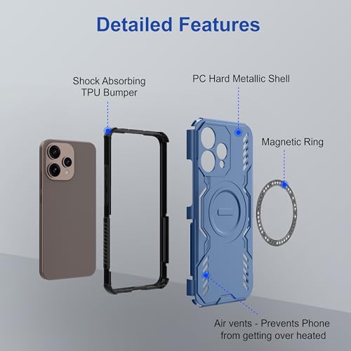 Image of Zapcase Back Case Cover for Oppo Reno 15 5G | Magnetic Case with Built-in Metal Ring | Supports MagSafe Charger, Wallet & Car Mount | Shockproof Hybrid PC + TPU | Blue