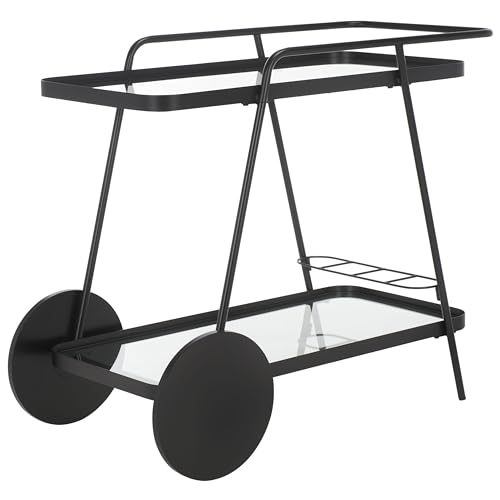 SAFAVIEH Home Collection Zunia Black/Clear Glass 2-Tier Bar Cart with Wheels