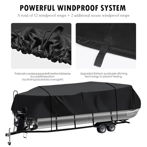 Image of Heavy Duty 900D Pontoon Boat Cover, 20'2''-22' Marine Grade Waterproof