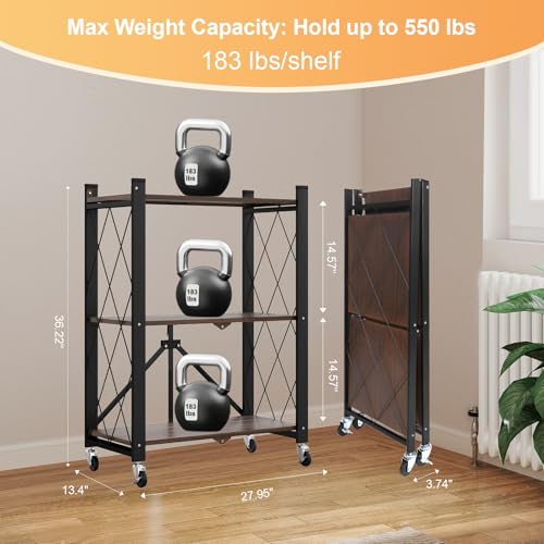 Image of 3 Tier Vintage Multifunctional Folding Shelf with Wheels