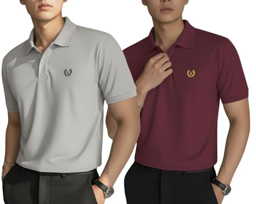 Image of MACK JONNEY Men's Solid Polo T-Shirt | Premium Cotton Blend | Regular Fit | Short Sleeve | Collared Casual Wear|Pack of 2 -MJ-157