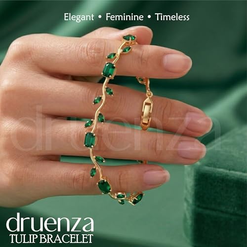 Image of druenza Tulip Bracelet for Women Stylish | Gold Plated Floral Crystal Jewellery | Elegant Adjustable Chain Bracelet for Girls Stylish | Trendy Daily Wear Party Jewelry Gift for Women & Girls