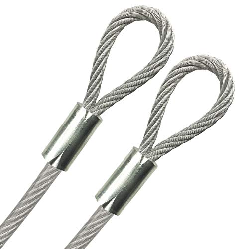 Galvanized Steel Wire Rope, 5/16" Clear Vinyl Coated, 7x19 Strands, 1/4" Core, Double Loop Aluminum Sleeve, Flexible Security DIY General Purpose Cable (35 feet, Clear)