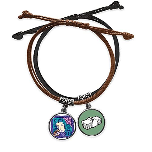 Pulsera de Virgo en cuero y cuerda tejida a mano con grabado de cultura de México