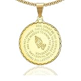 Fusamk Fashion Stainless Steel Prayer of Hand Medallion Pendant Lord's Prayer Necklace