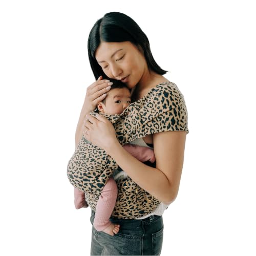 Tushbaby Pearl Wrap Baby Carrier for Newborns 8–20 lbs, Hands-Free Ergonomic Infant Carrier with Storage, Bottle & Wipe Holder, Adjustable Soft Fabric, Cheetah