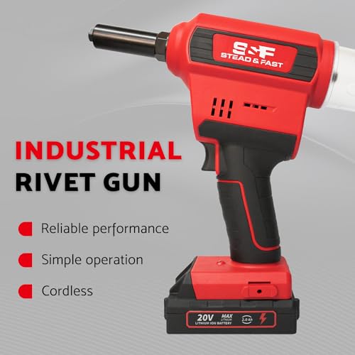 S&F STEAD & FAST Cordless Rivet Tool Kit, 1/8\" - 1/4\", Brushless, Industrial Grade, with Battery (2 pcs) and Charger, Electric Rivet Gun Set with Case - Thumbnail 3