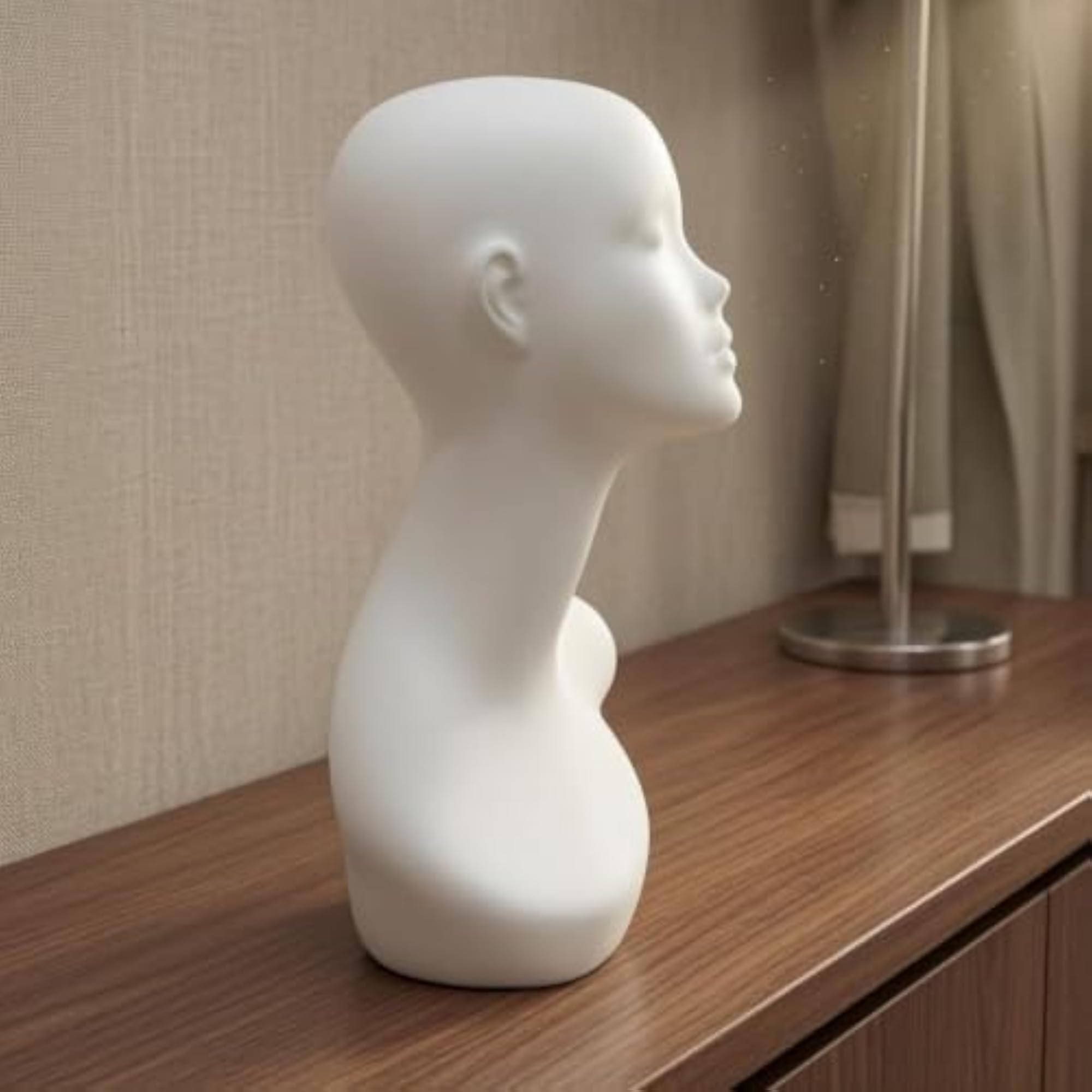 Featureless Female Mannequin Head Bust, White