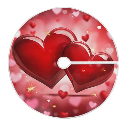 Dussdil Valentines Day Tree Skirt Red Pink Hearts Love Christmas Tree Skirt Mother's Day Tree Skirt 36 Inch for Valentines Day Holiday Party Tree Stand Mat Indoor Outdoor Home Office Decorations
